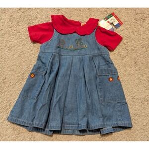 Vtg McKids 90s Dress Sz 2T Girls Jumper 2pc Embroidered Floral Flower Mcdonalds